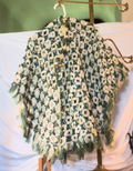 Vintage 70s Handmade Crochet Poncho Sweater Sleeved Boho Green Yellow One Size
