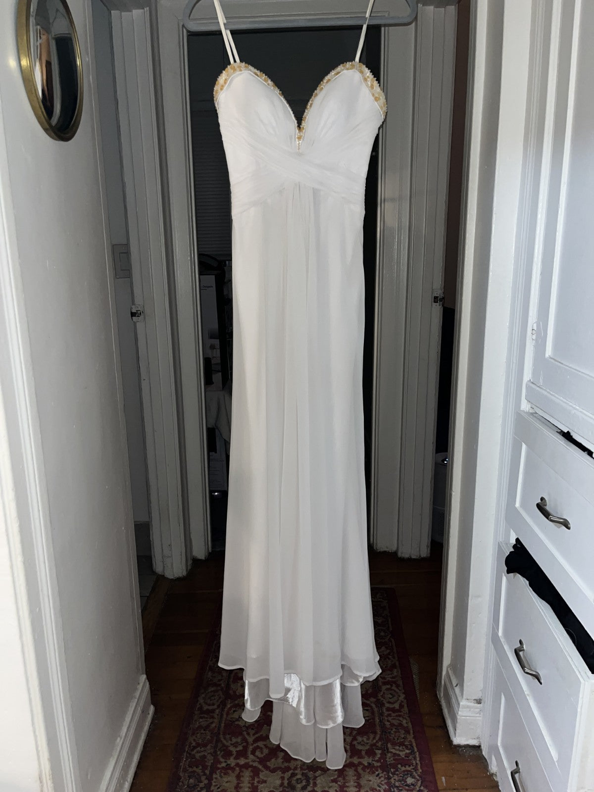 La Femme Dress White Strapless Beaded Sweatheart Neckline Size 0
