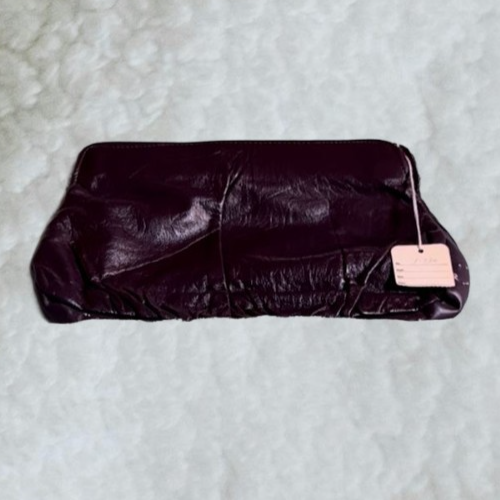 Vintage dark purple leather clutch 70s/80s