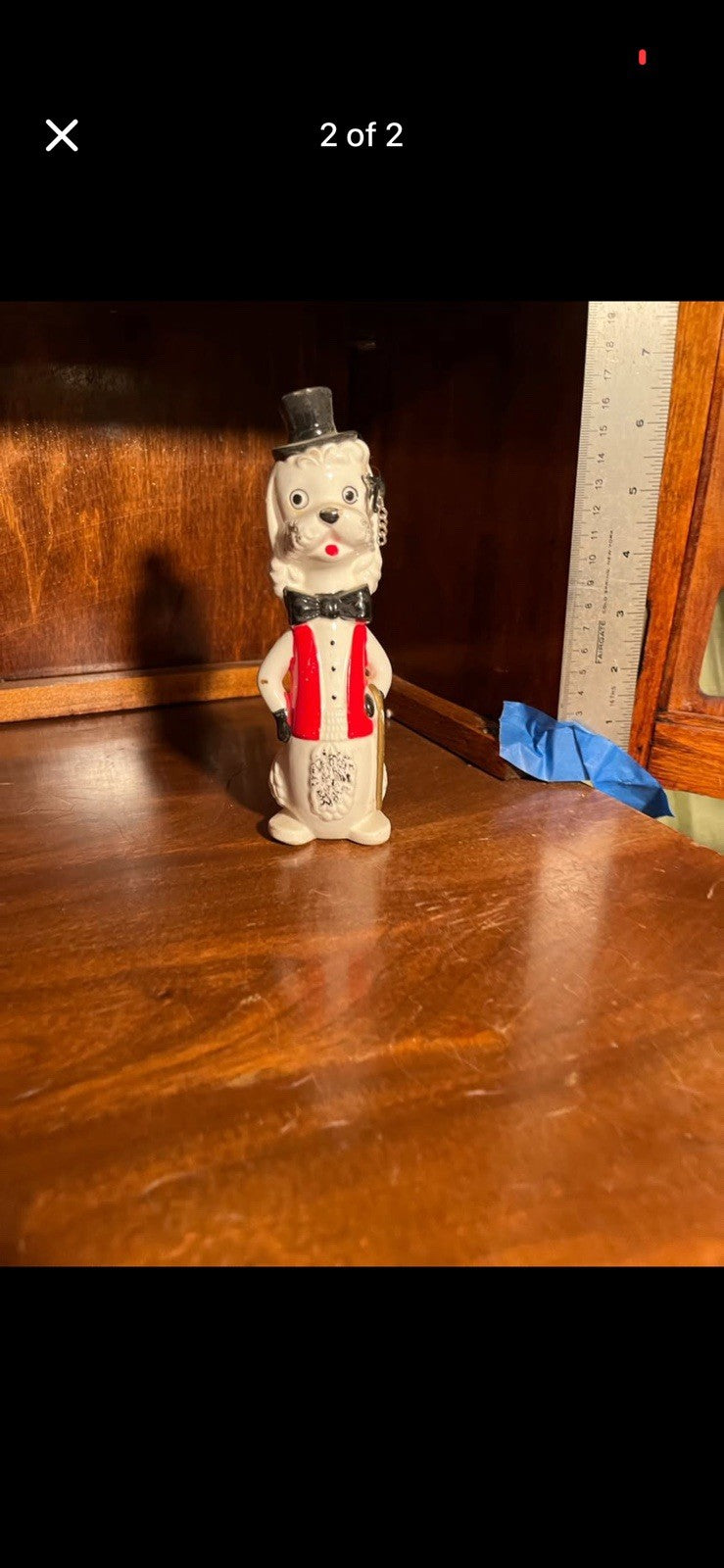 Vintage IW Rice Ceramic Poodle w/ Monocle Red Vest Japan Potpourri Figurine