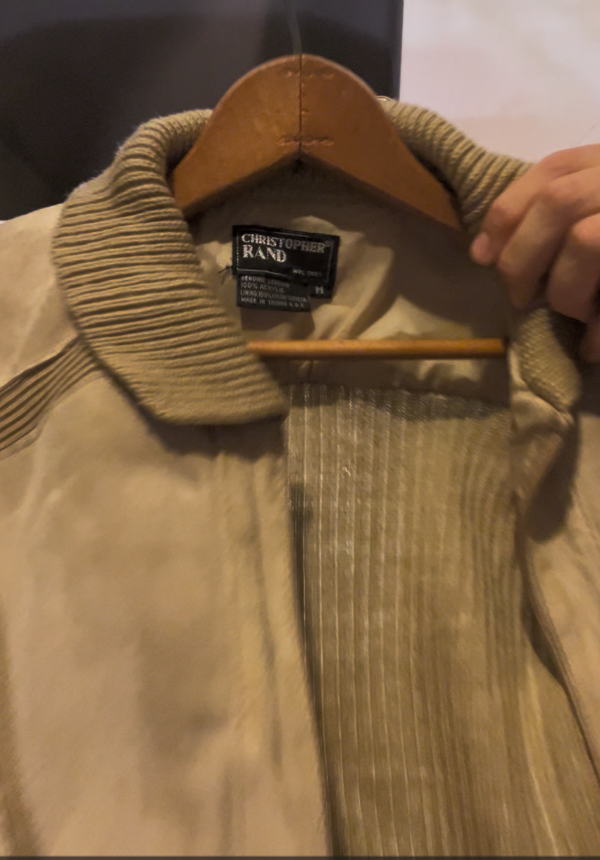 Vintage Suede Bomber Jacket By Christopher Rand Size L Knit Back Sleeves Tan