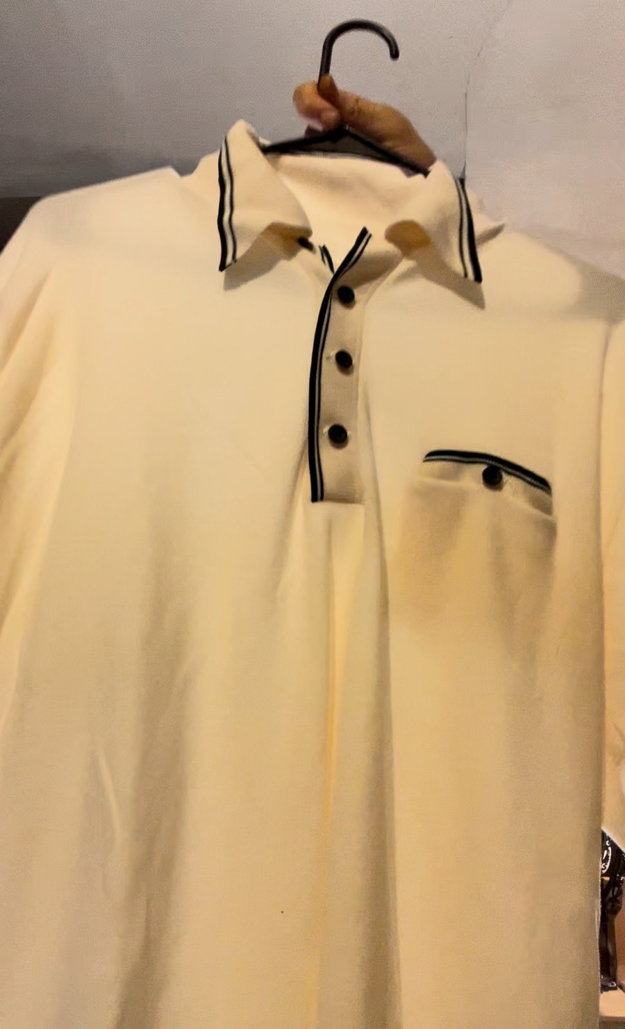 Vintage Ban‑Lon 70s 80s Knit Polo Shirt by VINTAGE XL Cream Black Trim Korea