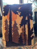 Vtg Latch Hook Rug Wall Hanging Moon and  Trees MCM Decor MOD Large 36x24 Inches