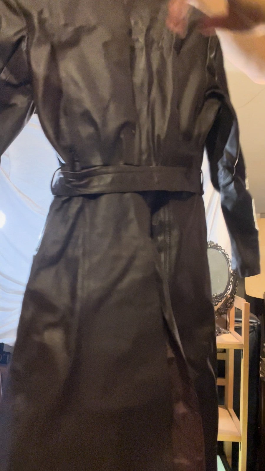 Vintage 70s Leather Trench Coat Belted Brown British Crown Colony Hong Kong M/L
