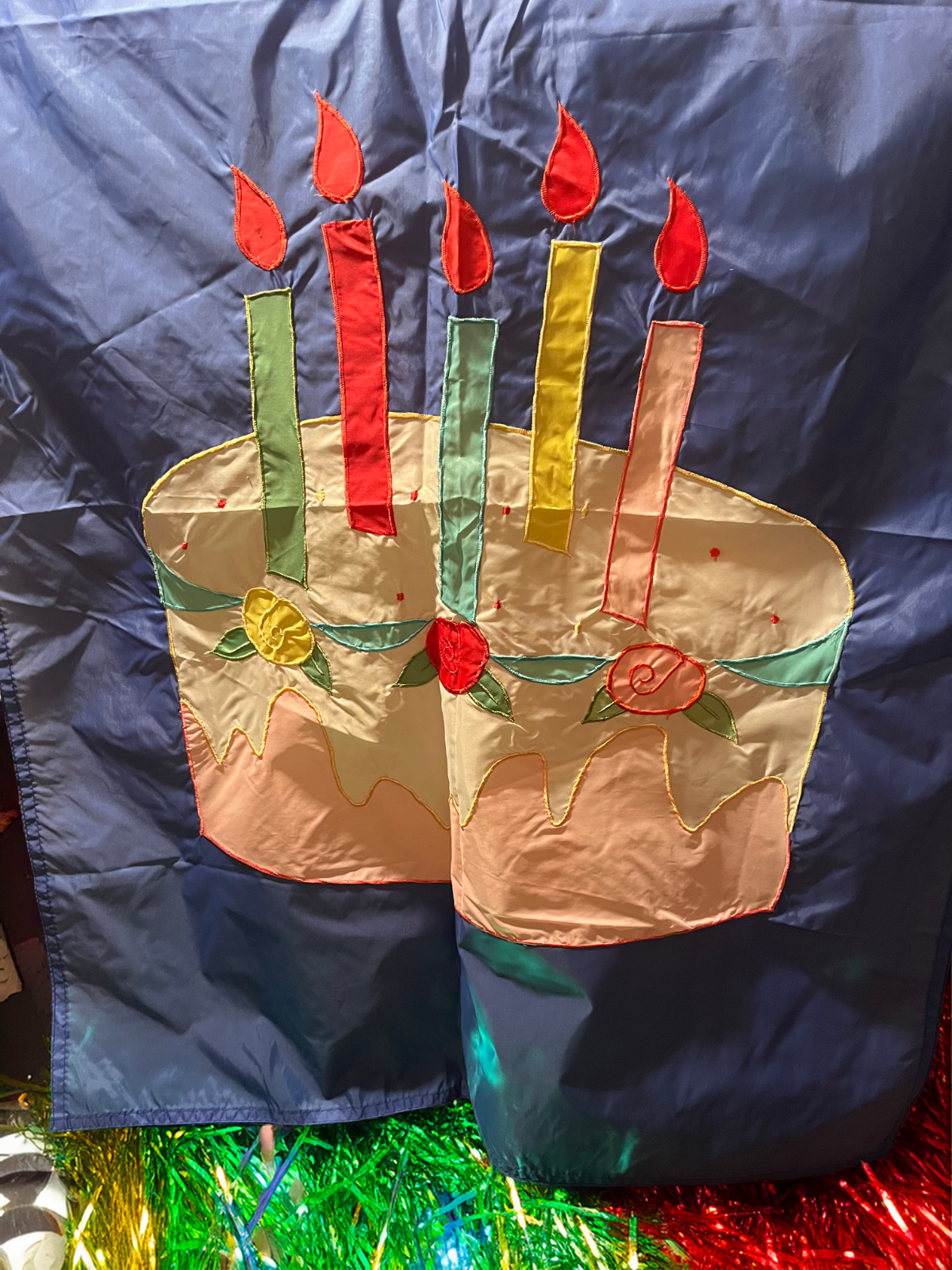 Birthday Cake Celebration Party Nylon Yard Flag Decor Blue 39x28