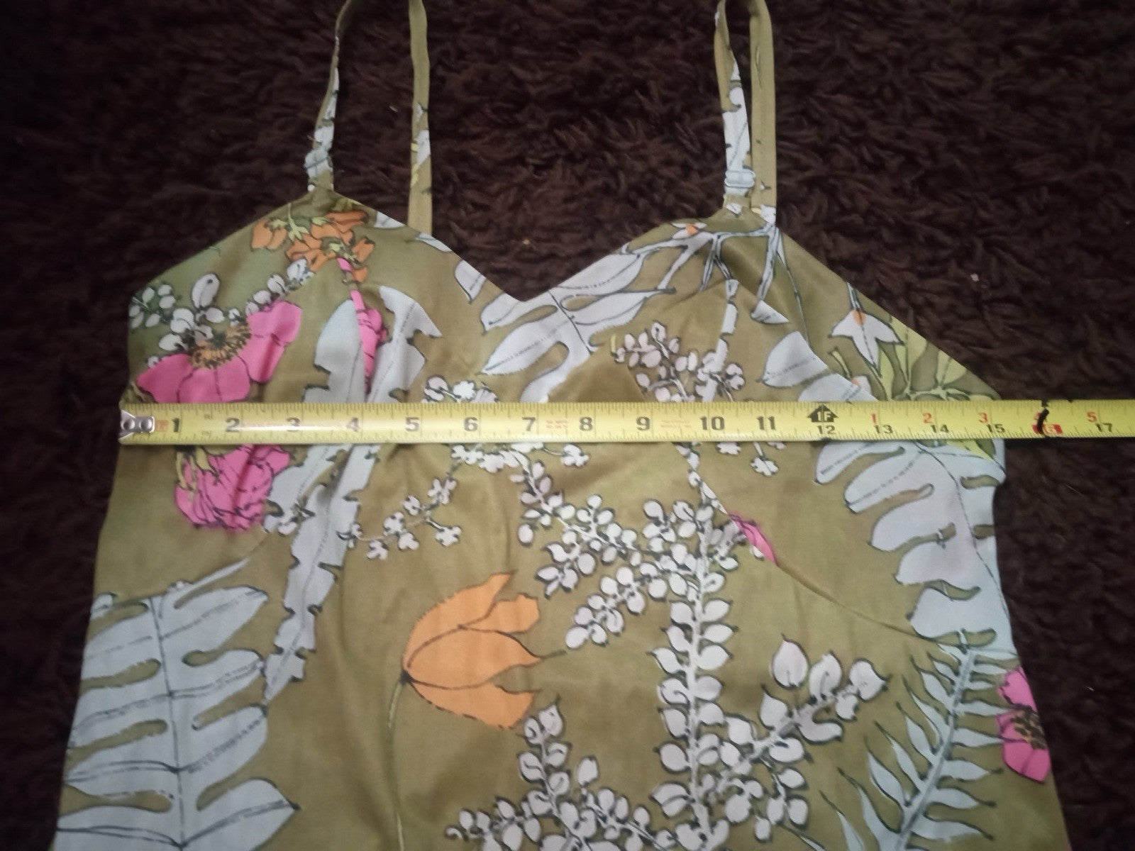 Vanity Fair  Avocado Green Floral 60s dress, See Photos For Measurements