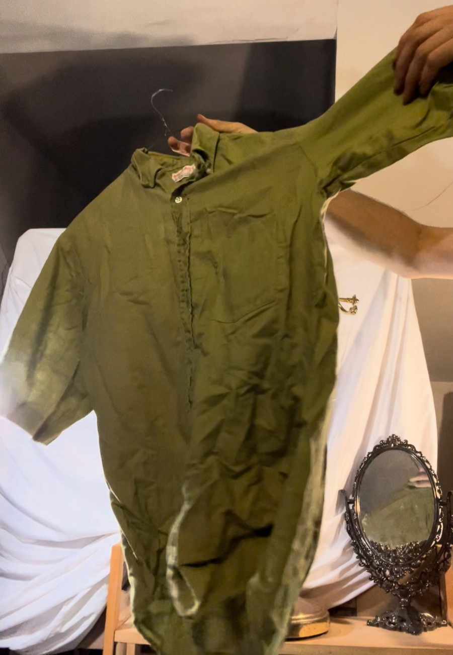 Vintage 60s Jayson British Hong Kong Green Cotton Shirt Permanent Press M/L
