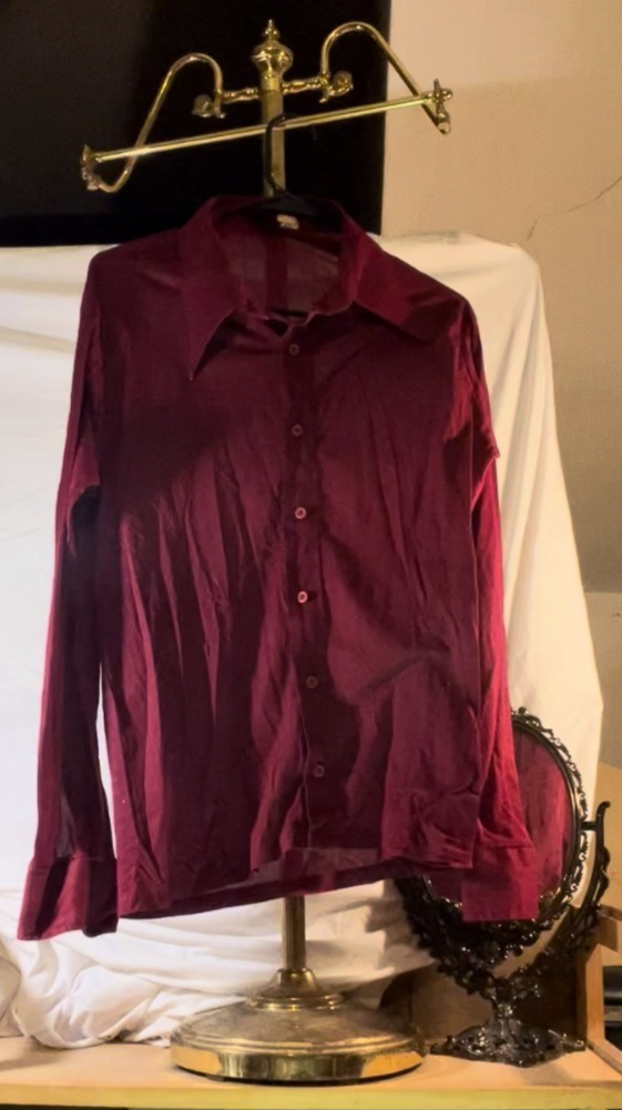 Vintage 70s 1UP by Golden Vee Slim Trim Mens Button Up Shirt Burgundy Disco L