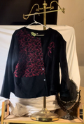 Vintage Y2K CM Shapes Asymmetrical Button Front Top Women’s 1X Black Red Flocked