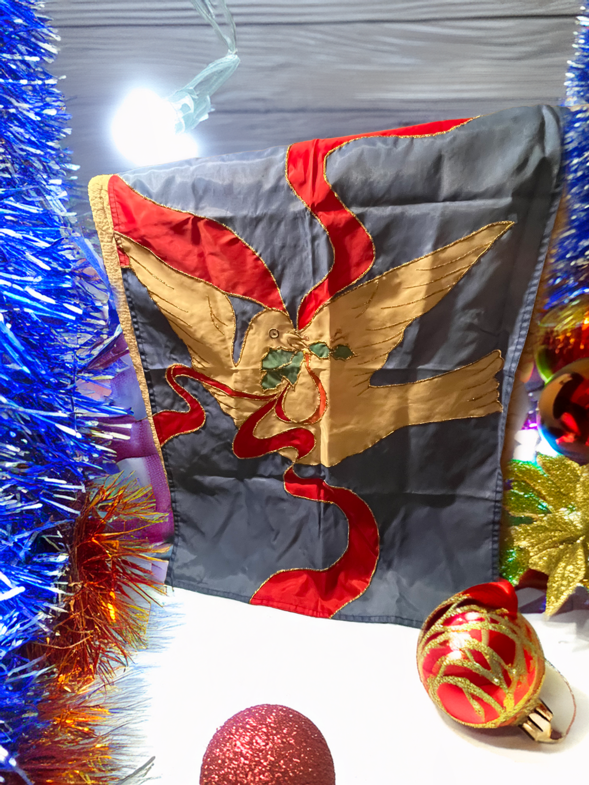 CHRISTMAS WHITE DOVE WITH OLIVE LEAF PEACE HOUSE Flag 37" X 23"