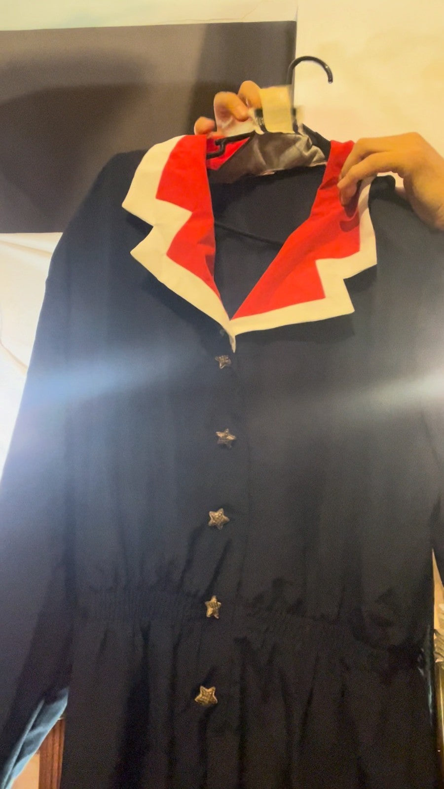 Vtg Graver Studio Navy Blue Jumpsuit Red White Nautical Collar Flight Suit 80s