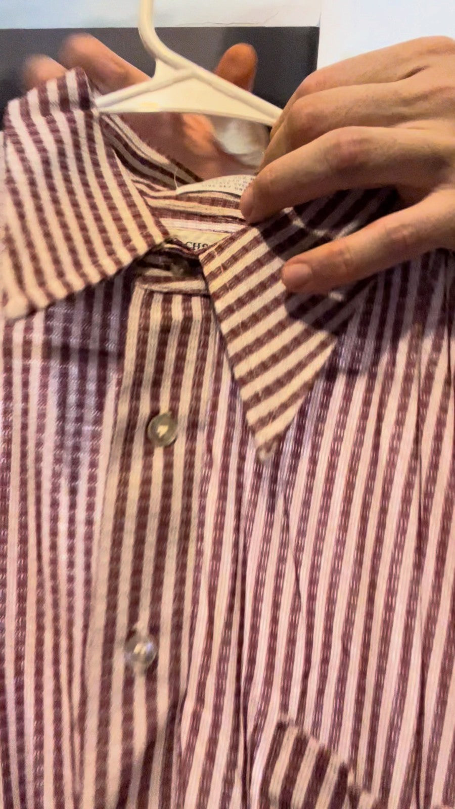 Vintage Hochschild Kohn Long Shirt Brown Stripe Men’s XL 1970s Baltimore Store