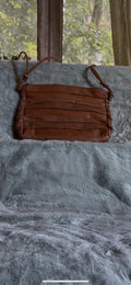 Vintage 70s Brown Pleated Leather Crossbody Bag Hong Kong Made Purse