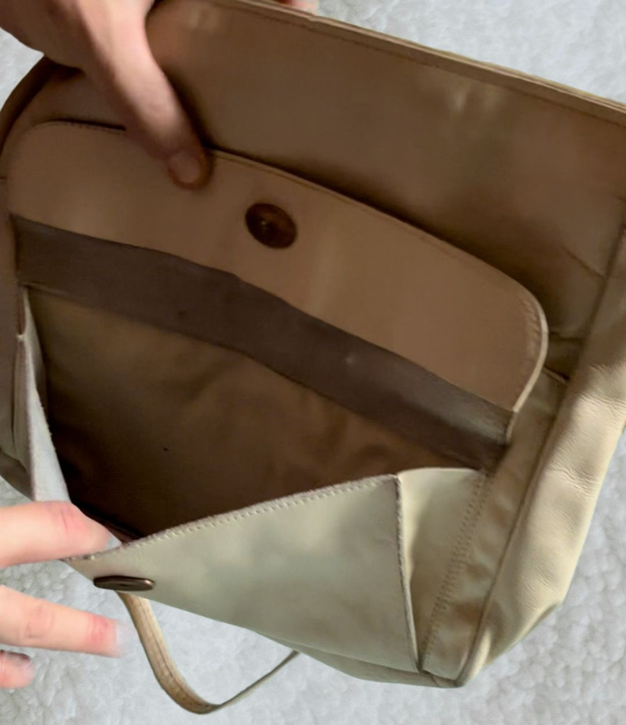 1970's Leather Cream Multipocket hobo Bag