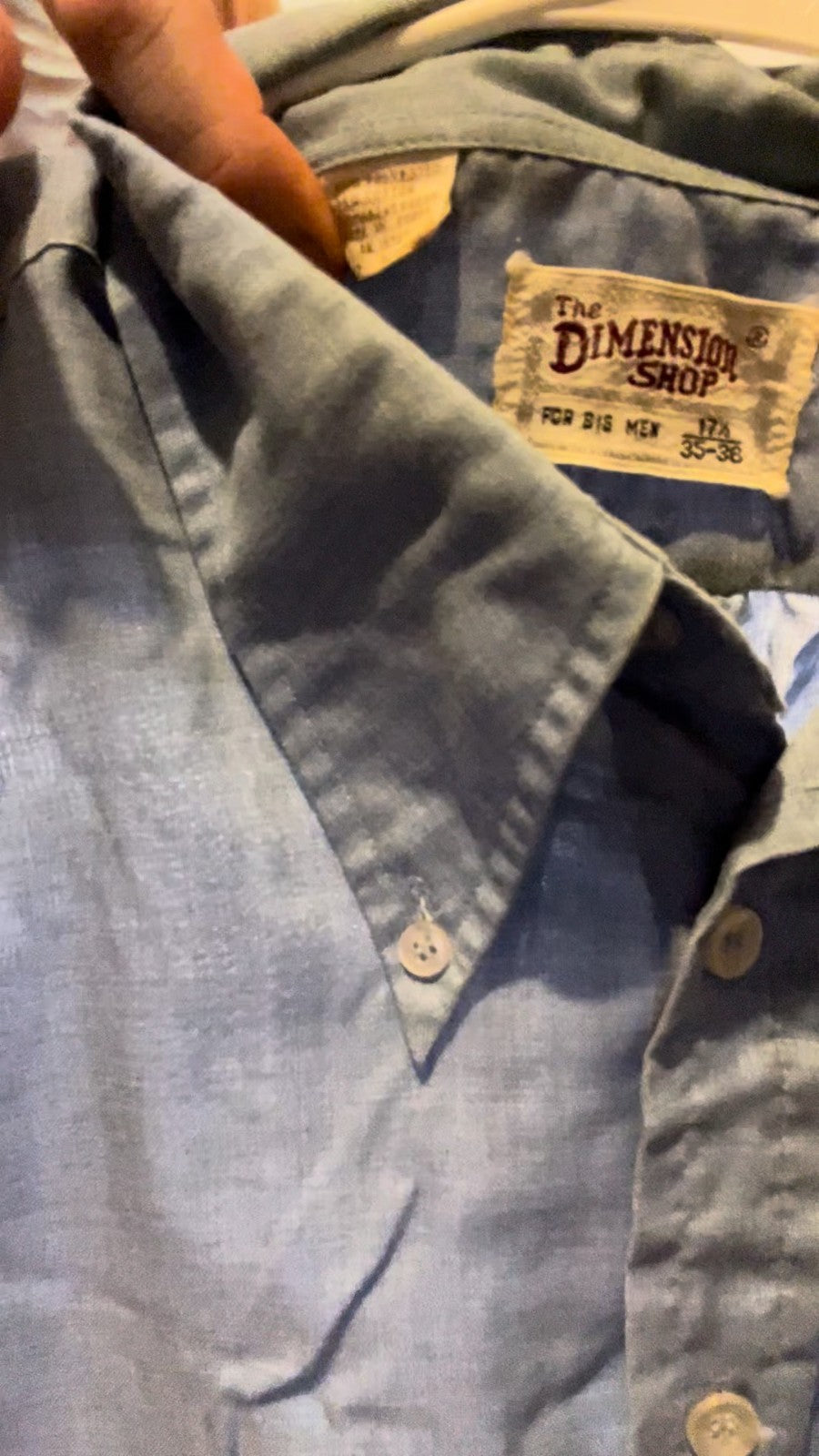 Vintage 1970s Dimension Shop Big Men Shirt Blue Long Sleeve 17.5 35/36 XL Tall