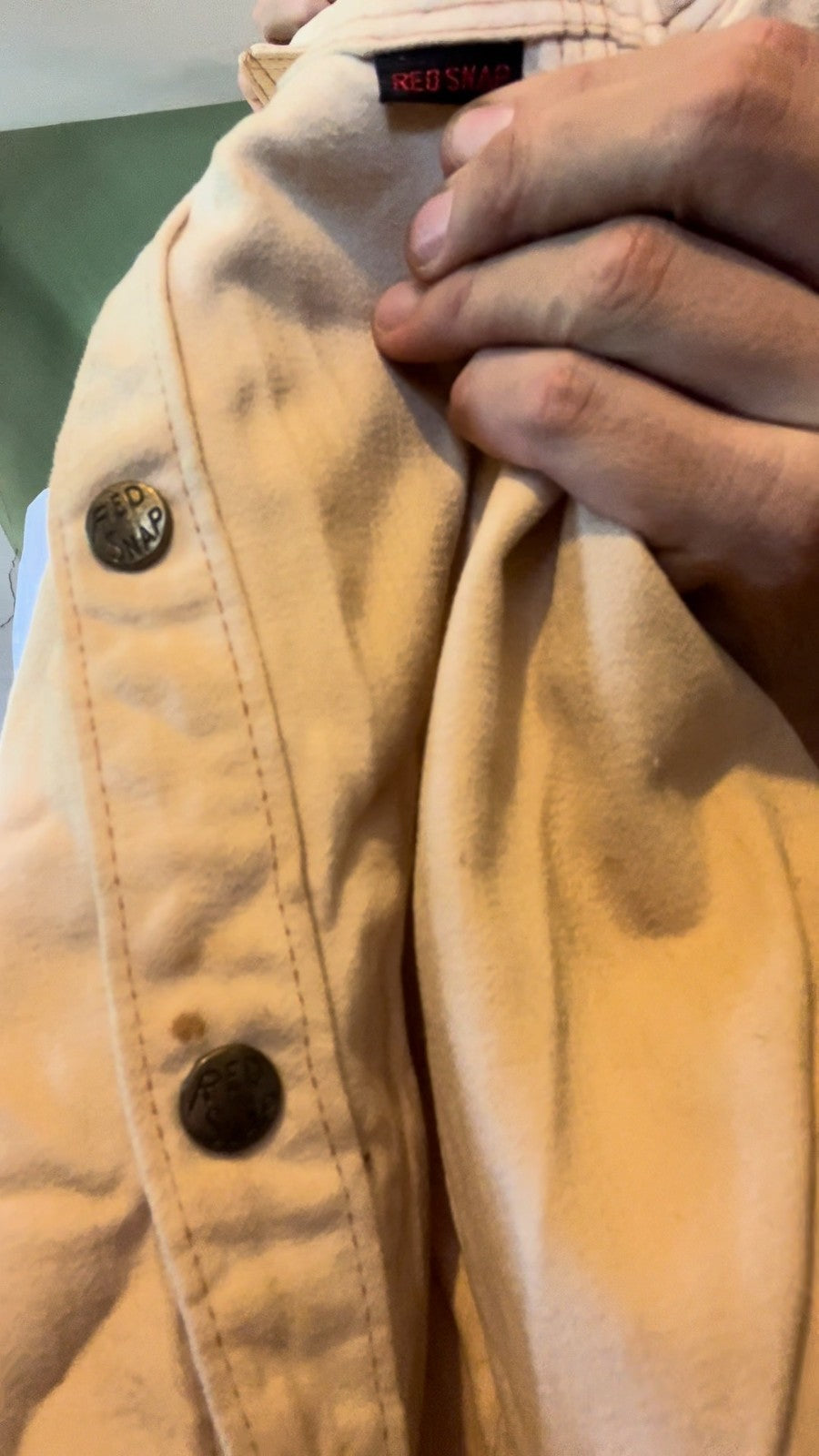 Vintage 1970s Red Snap Western Canvas Shirt Jacket – Cream – Heavy Cotton – Made