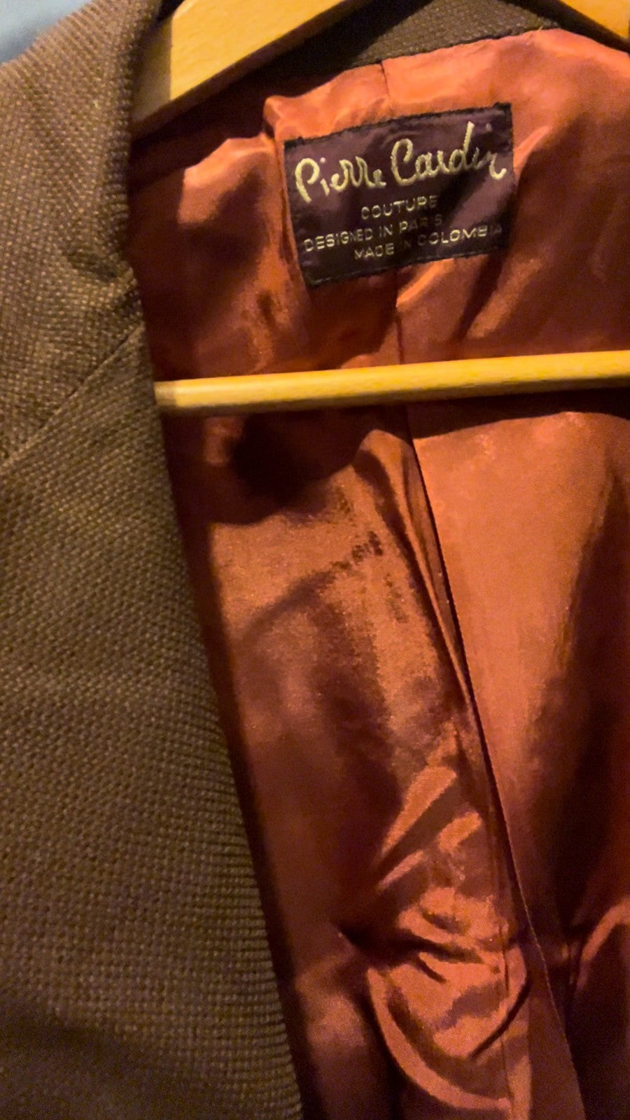 Vintage Pierre Cardin Couture Suit 42R Brown Textured 2‑Piece Suit 80s 90s