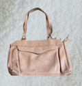 Vintage 90s Beige Leather Top‑Handle Handbag – Structured Front Pocket
