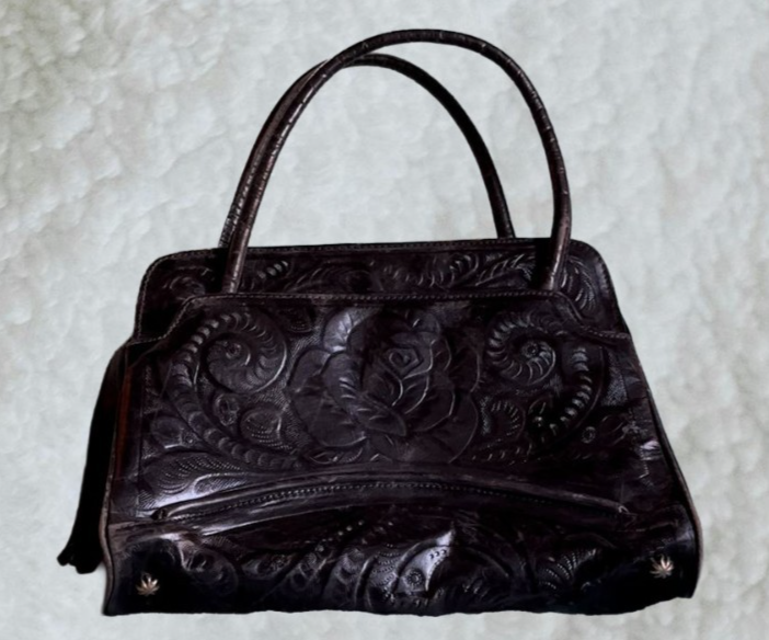 Vintage Mexican Gaitan’s Black Tooled Leather Handbag