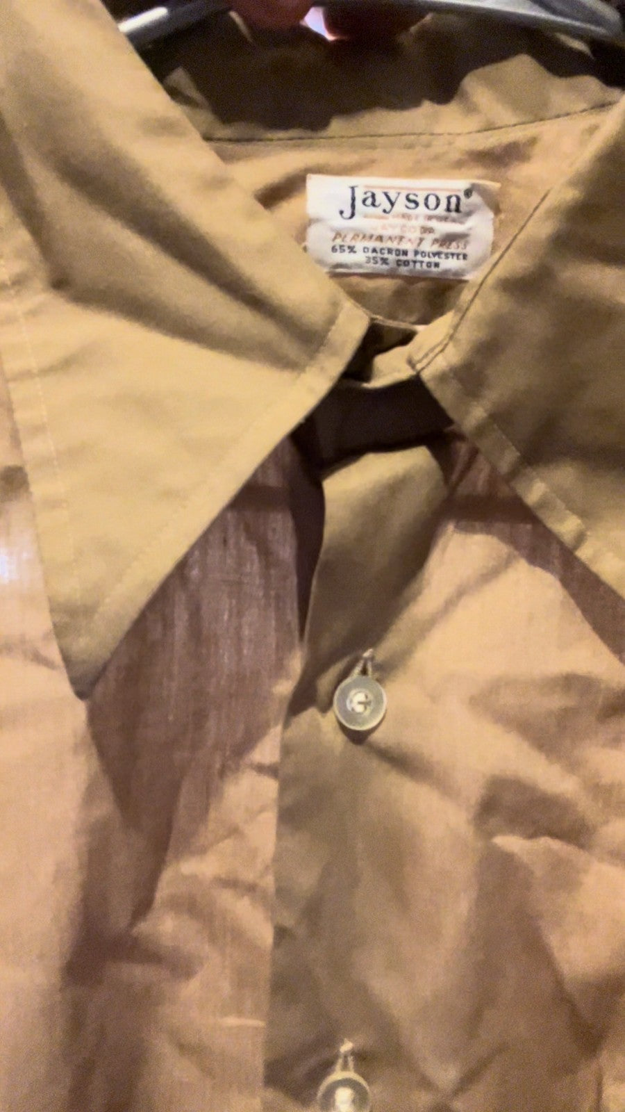 Vintage 60s Jayson Perma‑Prest Shirt 65/35 Tan Short Sleeve Men’s L/XL  USA