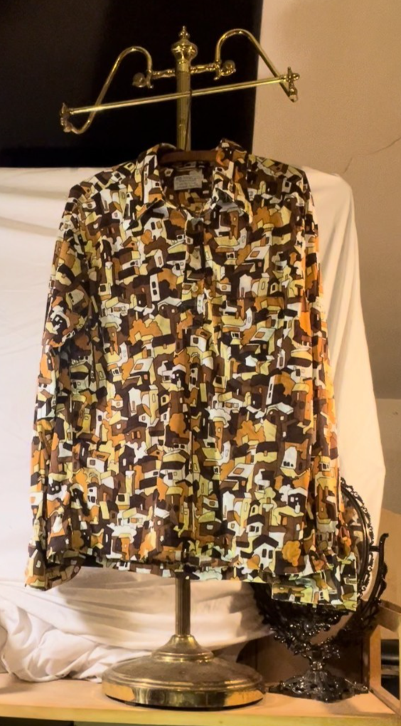 Vintage 70s 80s Towncraft Nylon Print Shirt L 42–44 Abstract Geometric JCPenney