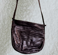 Vintage 1980s Embossed Leather Shoulder Bag – Zebra Texture, Minimalist Crescent