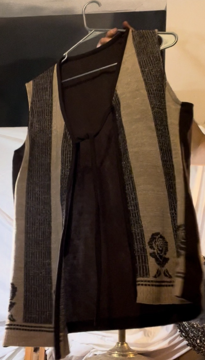 Vintage 90s Woven Folk Vest Brown Beige Rose Pattern Tie Front Boho Festival