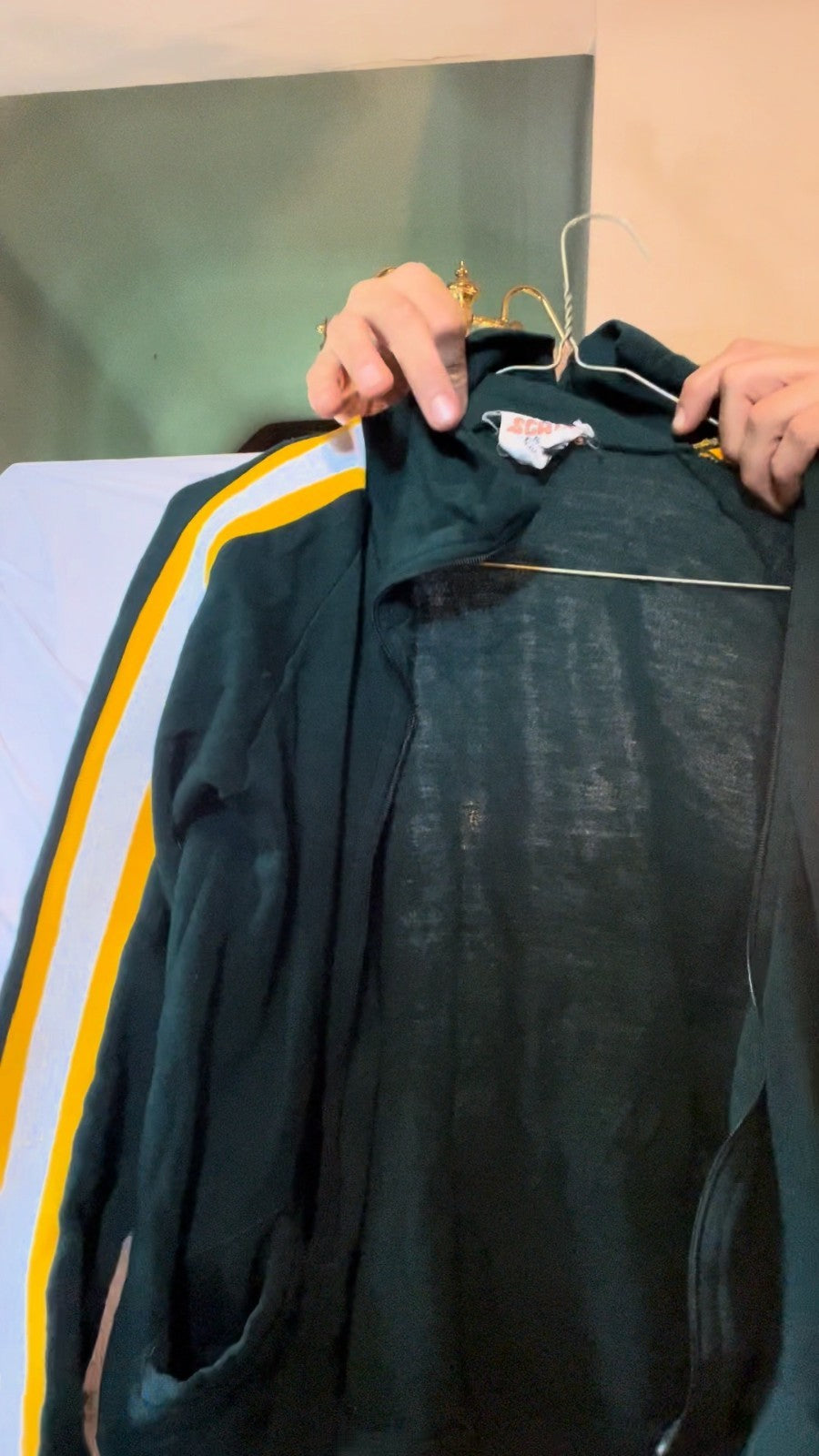 Vintage SCATS Track Jacket Green Yellow White Stripes 70s 80s Zip Up USA M