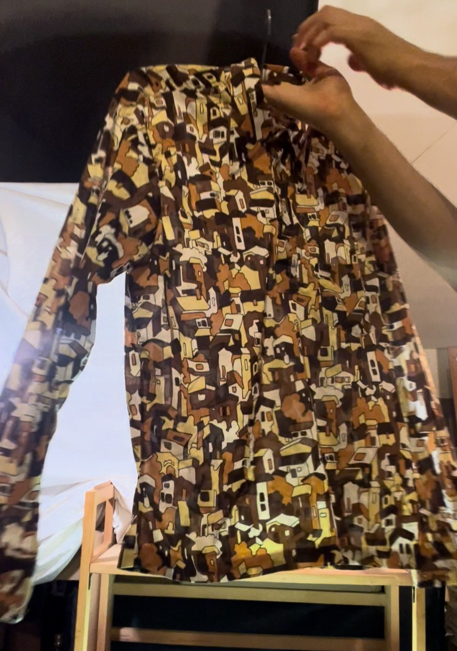 Vintage 70s 80s Towncraft Nylon Print Shirt L 42–44 Abstract Geometric JCPenney