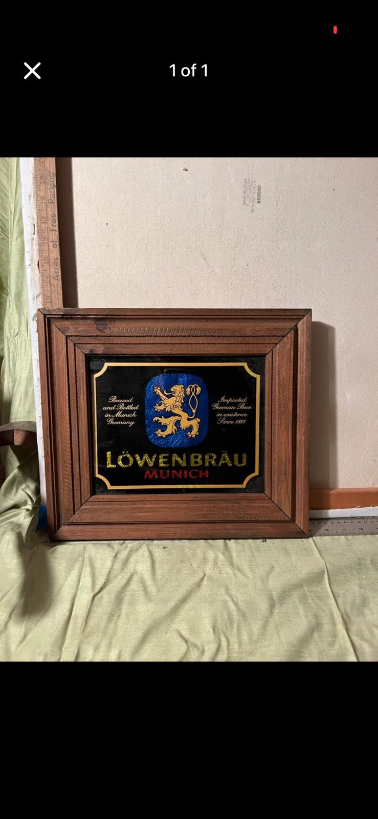 70s VINTAGE BEER  LOWENBRAU ORIGINAL WOODEN FRAME 15x12