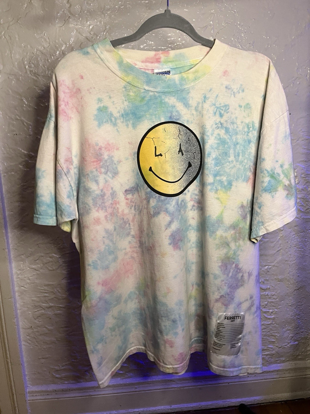 Upcycled One‑off‑Kind Tie‑Dye Shirt LA Cracked Smiley Front / Lord’s Gym Back 🌊
