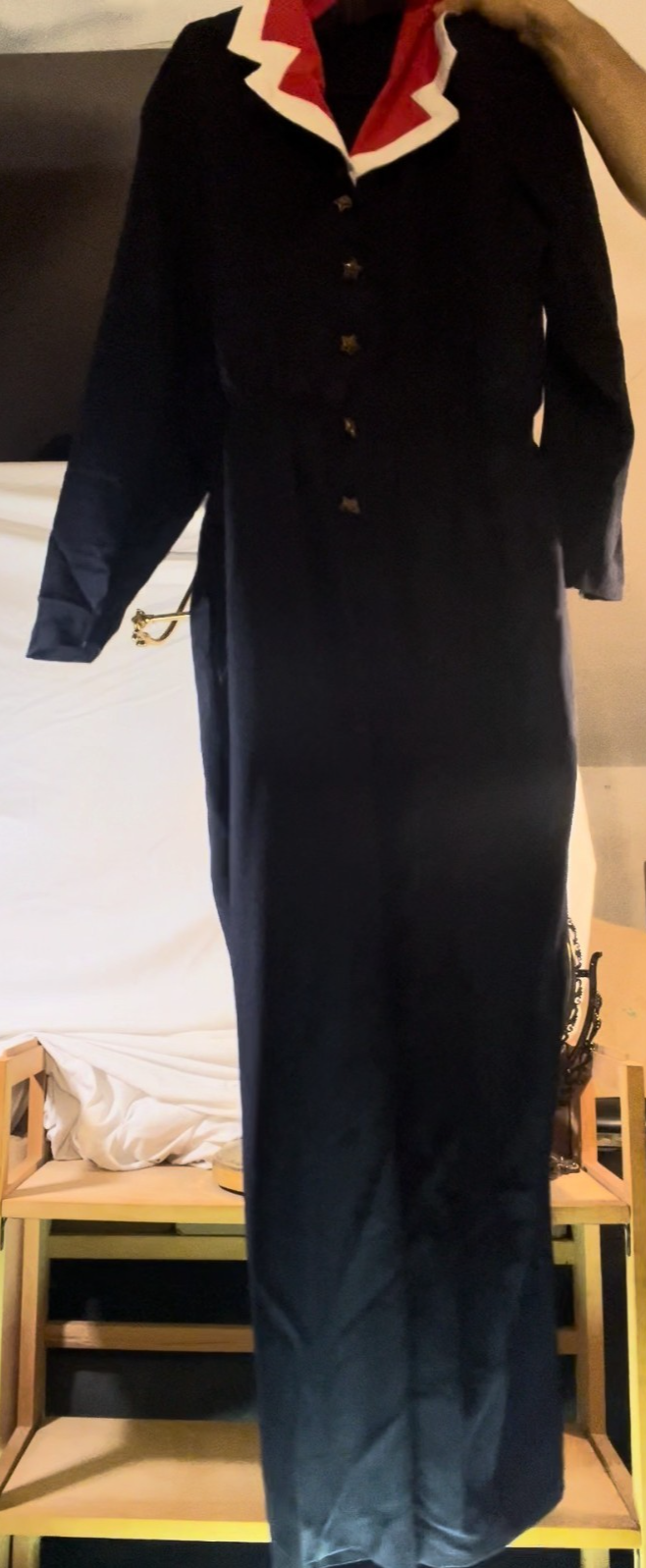 Vtg Graver Studio Navy Blue Jumpsuit Red White Nautical Collar Flight Suit 80s