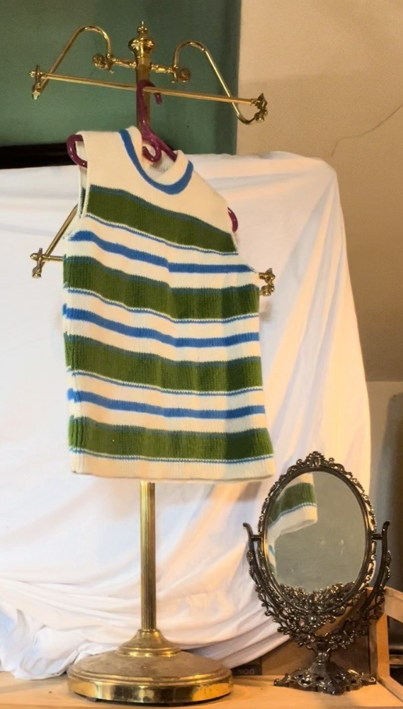 Vintage 70s 80s Striped Knit Sweater Vest Blue Green White Unisex Retro M