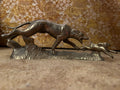 Vintage Bronze Dog Chasing Rabbit Sculpture on