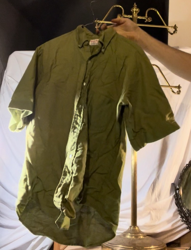 Vintage 60s Jayson British Hong Kong Green Cotton Shirt Permanent Press M/L