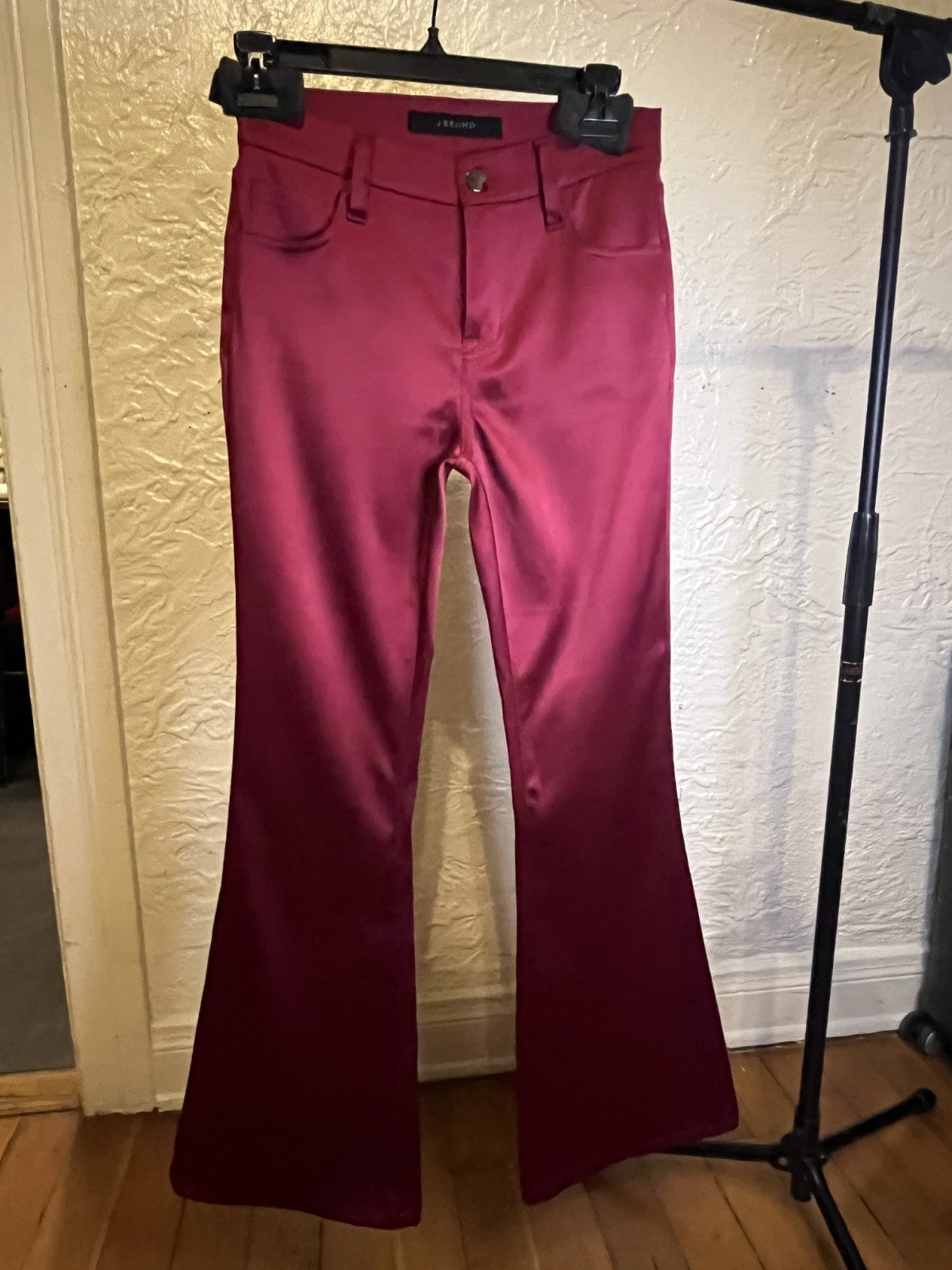 J BRAND Valentina Satin Pants Flare Jeans Opium Red Size 24