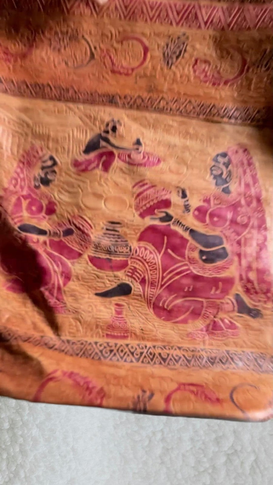 Punita Indian Tooled Leather Tote Bag Embossed On Sides, please watch video