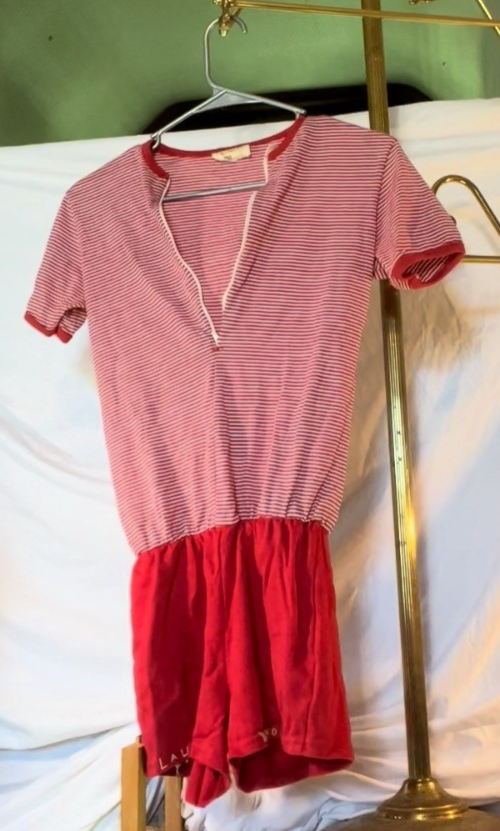 Vintage 80s 90s Red White Striped Romper Gym Outfit Playsuit Women’s M