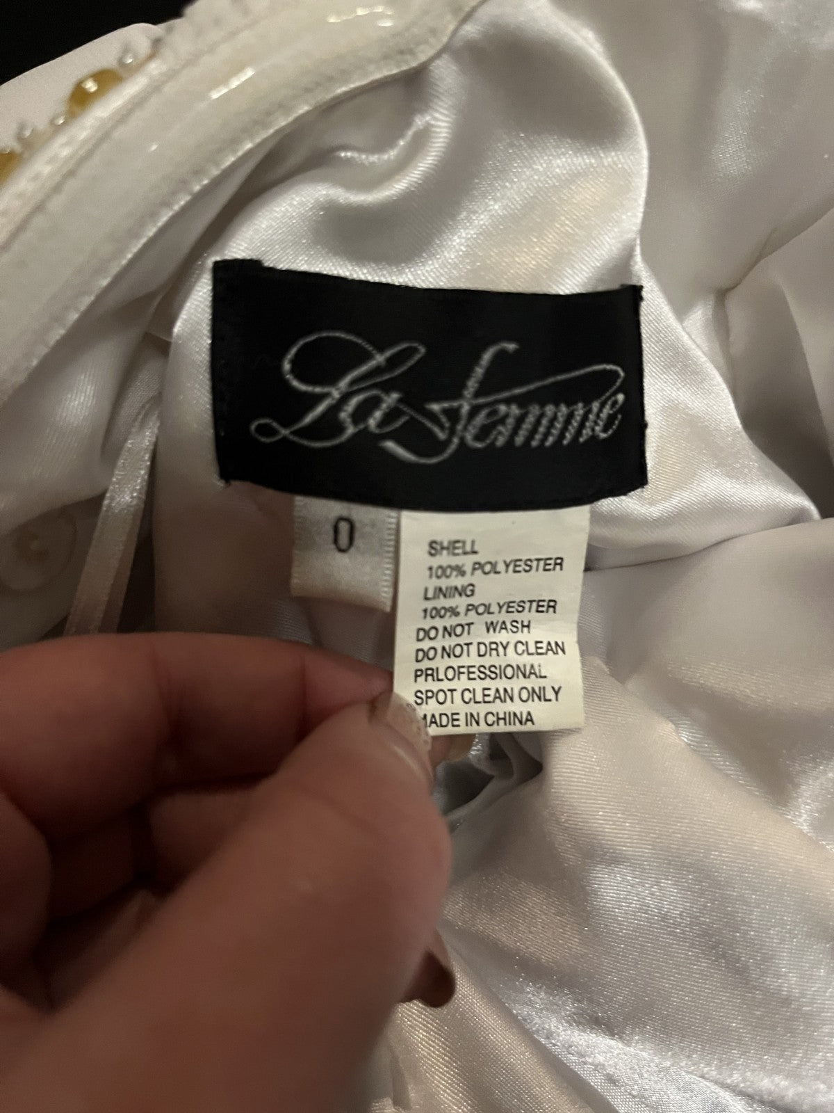 La Femme Dress White Strapless Beaded Sweatheart Neckline Size 0