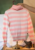 Vintage 70s Pink White Striped Turtleneck Sweater Unbranded Acrylic Women’s S/M