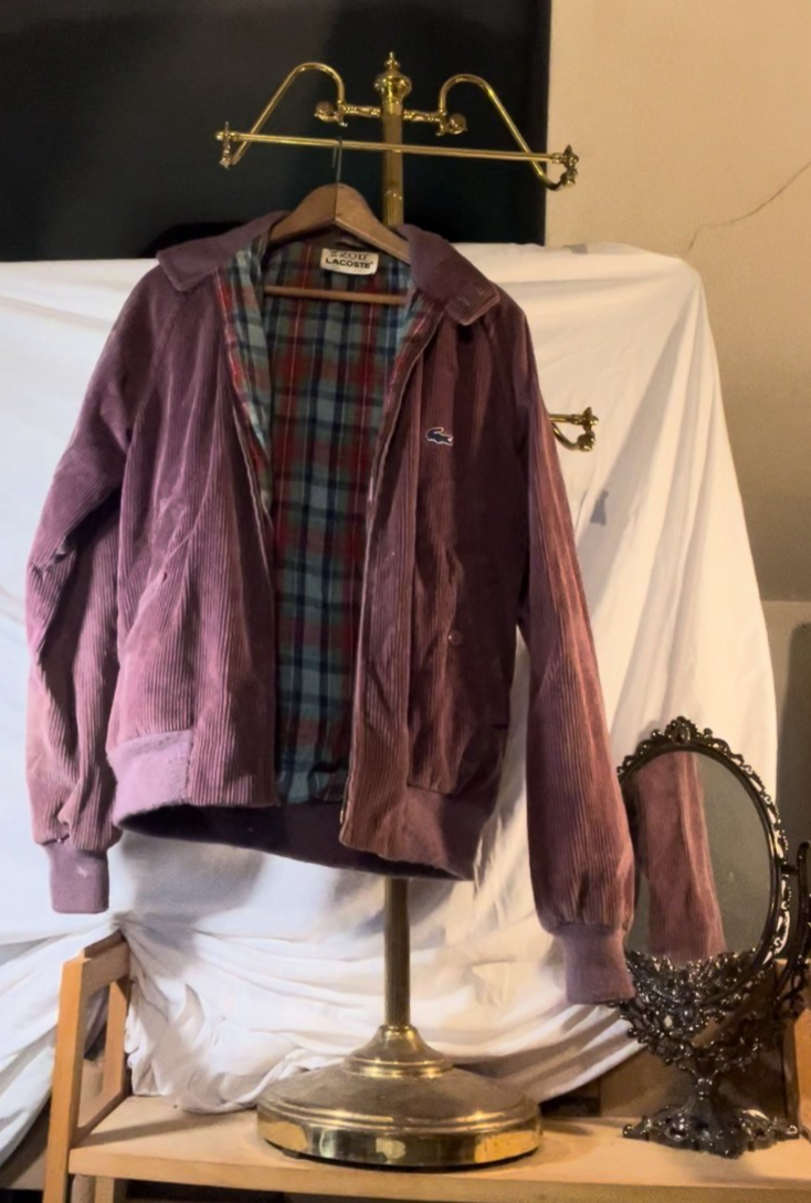Vintage 70s IZOD Lacoste Corduroy Jacket Plaid Lined Zip Front Croc Logo M