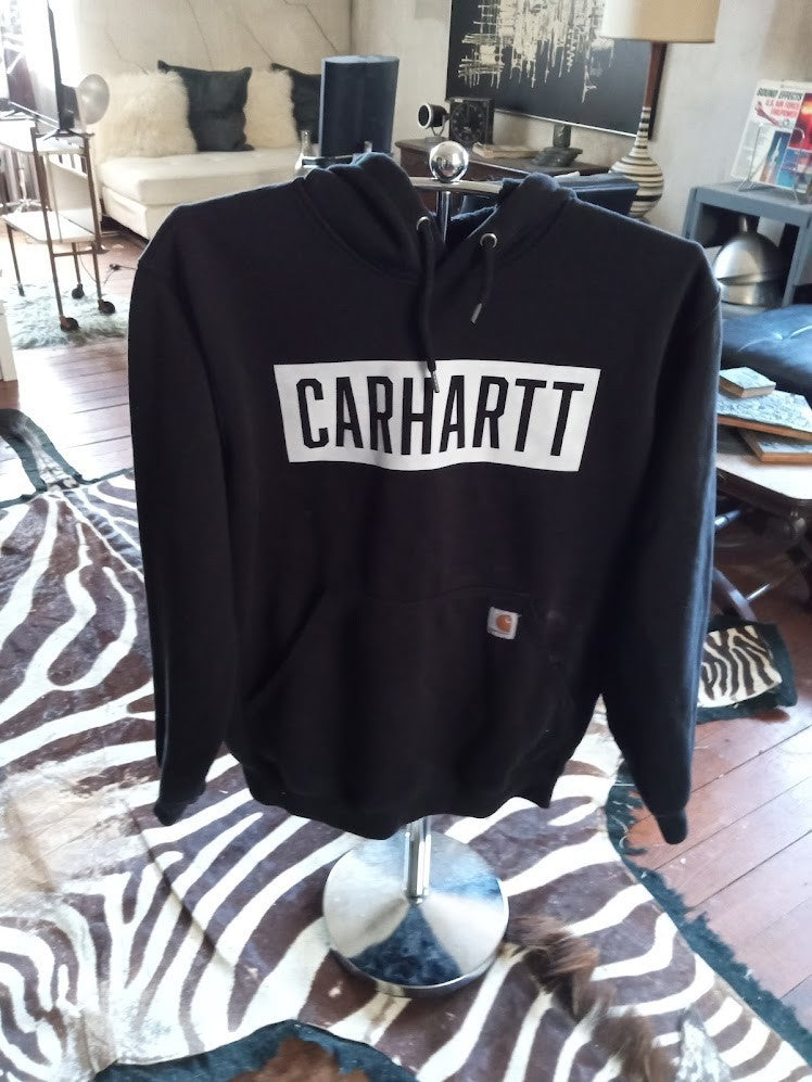 Carhartt Hoodie Medium — Loose Fit — Black — Big Logo Hooded Sweatshirt — Workwe