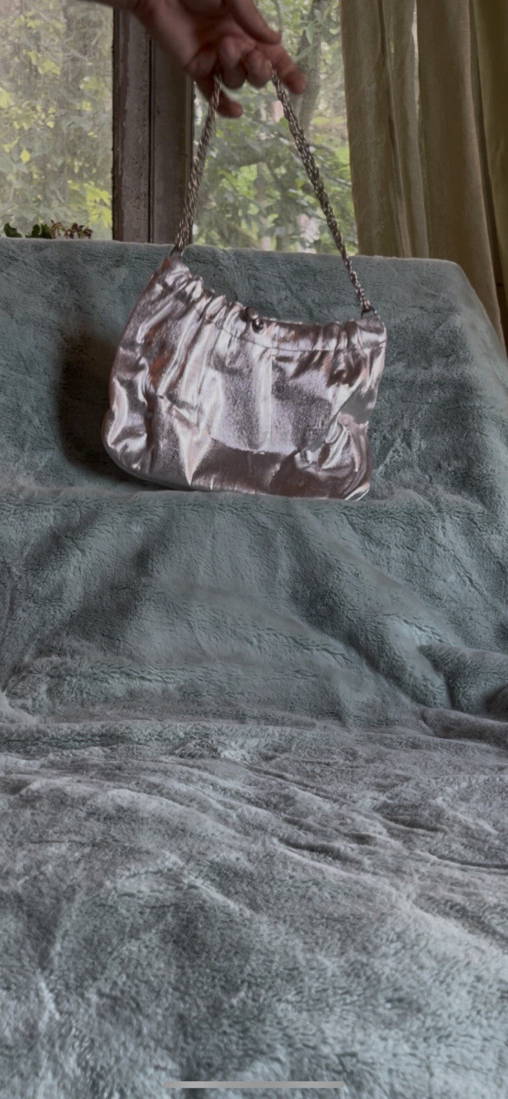 Vintage Silver Metallic Slouchy Shoulder Bag with Chain Strap by Ande Boutique