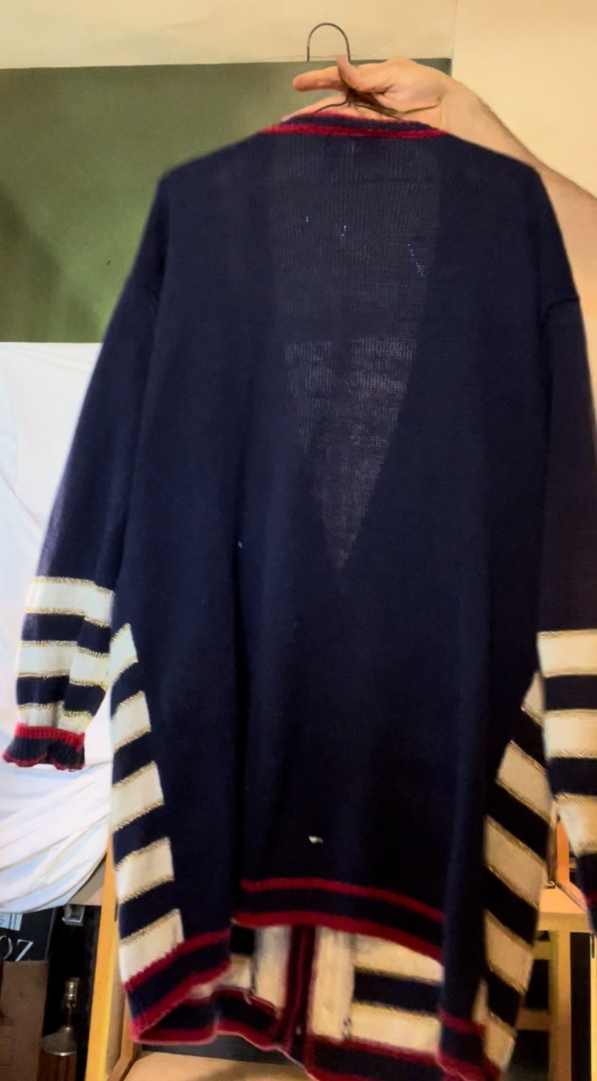 Vintage Maxwell Jetson Nautical Cardigan Women’s Navy Cream Striped Gold Buttons