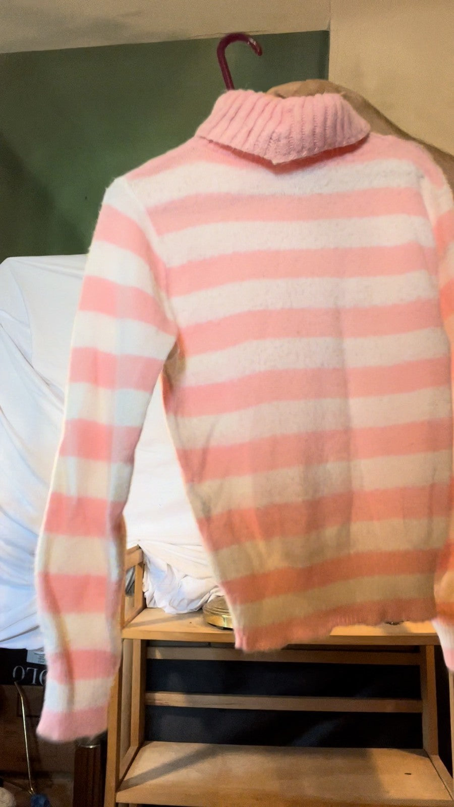 Vintage 70s Pink White Striped Turtleneck Sweater Unbranded Acrylic Women’s S/M