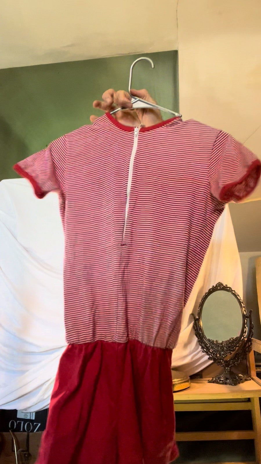 Vintage 80s 90s Red White Striped Romper Gym Outfit Playsuit Women’s M