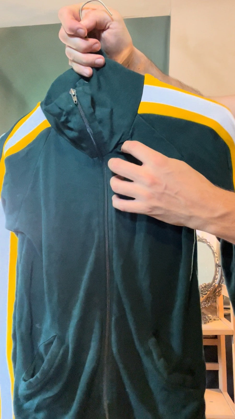 Vintage SCATS Track Jacket Green Yellow White Stripes 70s 80s Zip Up USA M