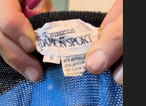 Vintage Francesca Damon Sport Cardigan Blue Black Striped Hong Kong 80s S