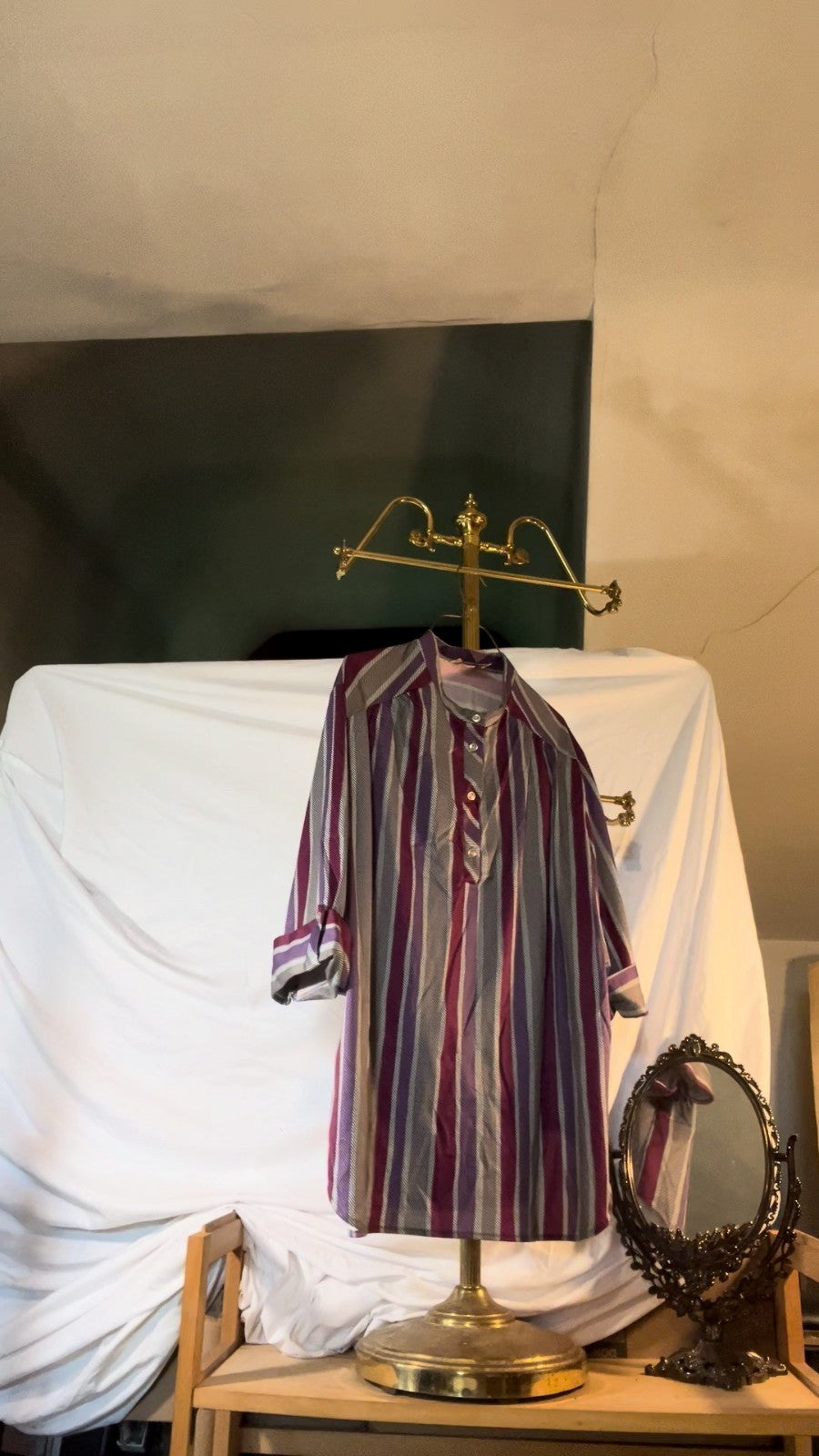 Vintage Four Seasons Purple Stripe Long Sleeve Shirt 90s Retro Casual Mens M