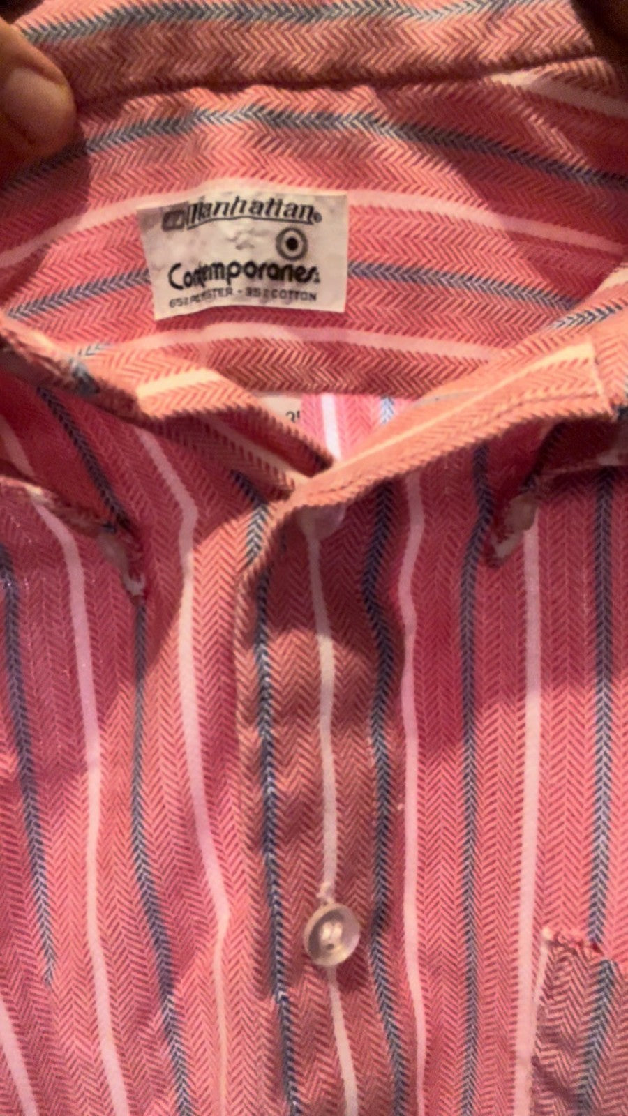 Vintage Manhattan Contemporaries Shirt Red Stripe 65/35 Men’s XL 1970s Classic